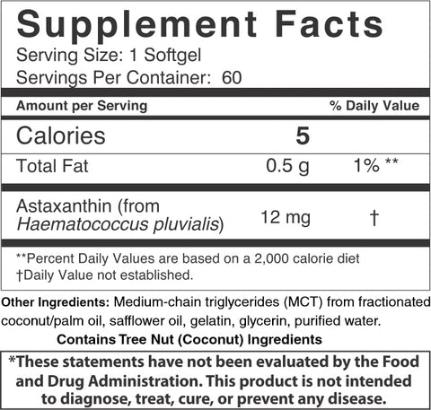 Regenurex Astaxanthin 12mg w/MCT 60ct Softgel-Beyondnutra.com